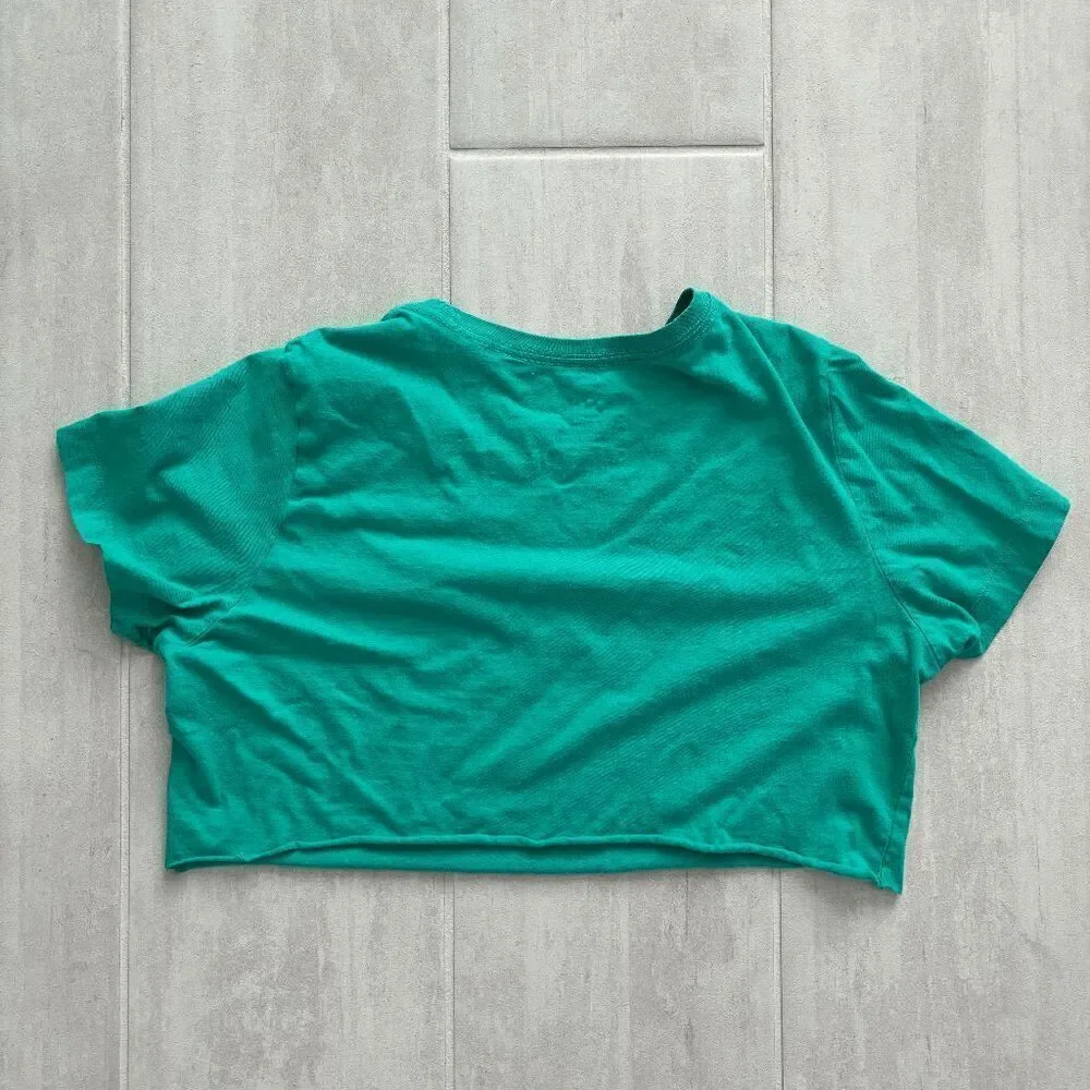 Nike Slim Fit Cropped Tee 100% Cotton Teal Swoosh Round Neck XL Gym Lifting Run